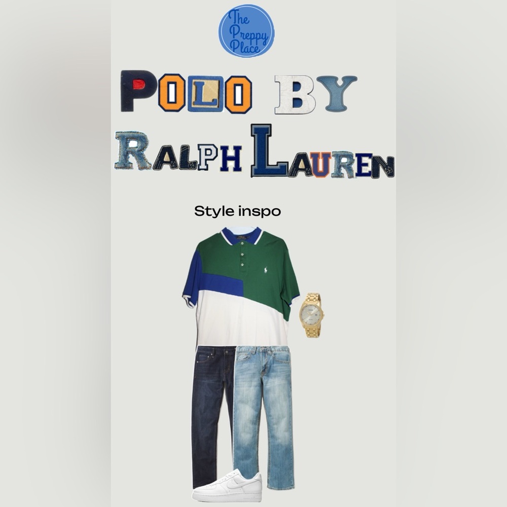 Ralph Lauren Men's Green, Blue, and White Polo Shirt